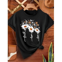 Medinenur Hope Love Yazı Detay Baskılı Basic T-shirt Siyah