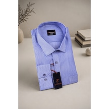 Elitpark Exclusive Line Lacivert Pamuklu Cepli Dikine Çizgili Uzun Kol Premium Erkek Gömlek