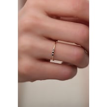 14 Ayar Altın Üç Taşlı Minimal Siyah Yüzük Sarı Altın