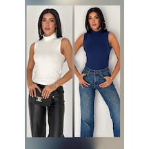 Noa & Noa 2'li Paket Kadın Kolsuz Boğazlı Basic Body Sleek Core Beyaz