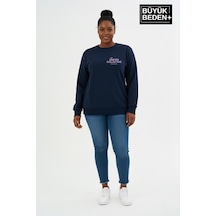 Süperlife Kadın Büyük Beden Unified Collective Baskılı Bisiklet Yaka İnce Sweatshirt Spr26bswk956-10 Lacivert