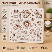 Orman Hayvanları Ahşap Puzzle 20x20 Cm Beyaz Mdf Eğitici Çocuk Yapbozu