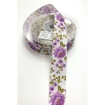 FdayAksesuar Mor Çiçek Desenli Grogren Kurdela En 2,5 Cm 1 Metre FRDY26493