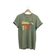 Retro Vintage 1985 Doğa Temalı Renkli Baskılı %100 Pamuk Unisex Regular Fit T-shirt Haki