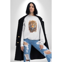 Kaplan Süs Unisex Beyaz Baskılı Sweatshirt Beyaz