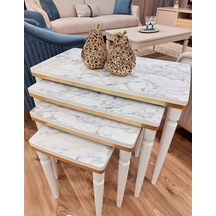 Akset 4lü Lüx Zigon Sehpa Beyaz Mermer Gold