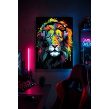 Gaming Aslan Metal Duvar Tablosu Kulaklıklı Gamer Oda Dekoru Renkli Tasarım 30x40 Cm A3 Boyutunda