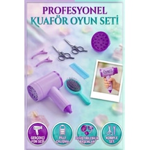 Profesyonel Kuaför Gerçekçi Hava Üfleme Ve Fön Sesi Değişen Başlıklı 8 Parça Oyuncak Kuaför Seti