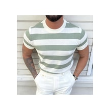 Cool Tarz Erkek Beyaz-su Yeşili Normal Kalıp Triko T-shirt Beyaz-su Yeşili Beyaz-su Yeşili
