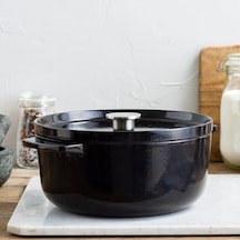 Cast Iron 26 Cm/5,2 L Kapaklı Tencere, Kaliteli, Sağlam Ve Uzun Ömürlü, Kızartma, Kızartma, Pas İçermeyen Emaye İç Kısım, İndüksiyon, Ergonomik Sap, 260 C'ye Kadar Fırına Dayanıklı, Oniks 0