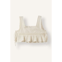 Defacto Regular Fit Kare Yaka Fırfırlı Askılı Brode Crop Basic Bluz H0712ax26hser105 Ekru-er105