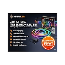 Ct-4567 Piksel Neon Led Usb Girişli 5v 5 Metre Kumandalı Tak Çalıştır Set