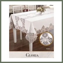 Bezos Gloria Model Krem Keten Tek Masa Örtüsü 160x300 Cm Dantelli Yemek Masası Bezos1