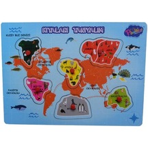 Kıtaları Tanıyalım +1 Yaş Ahşap Tutmalı Puzzle