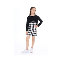 Toontoy Kız Çocuk 2'li Takım Baskılı Regular Fit Kare Yaka Askılı Elbise & Bisiklet Yaka Uzun Kollu Asimetrik Sweatshirt Siyah