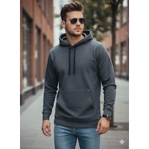 Kapişonlu Erkek Füme Sweatshirt Füme