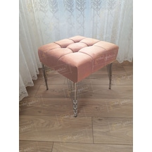 Modern Dilim Puf Ayakucu Puf Gümüş Metal Ayak 45 45 Vizon