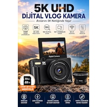 5k 75mp 18x Zoom Flaşlı 3 Flip Ekranlı Türkçe 32gb Kart Dijital Vlog Fotoğraf Makinesi Lens  1