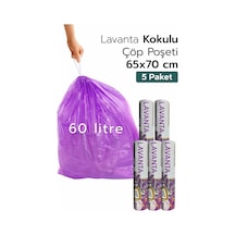 5 Paket Çok Avantaj Paket Mega Boy Lavanta Kokulu Büzgülü Çöp Poşeti 50 Adet Çöp Torbası 60 Lt