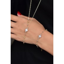 Papatya Silver 925 Ayar Gümüş Üç Renk Dorika Toplu Incili Kolye Bileklik Set
