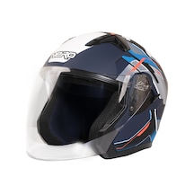 Gp Nero Mks006-mbc5b Şeffaf Vizörlü Motosiklet Yarım Kask Siyah Mavi Gri