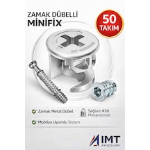 İmt Aksesuar Zamak Metal Dübelli Minifix Gövde Mil Ve Dübel Seti - Mobilya Ve Dolap Bağlantı Elemanı 50 Takım Metalik