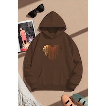 Uyguntarz Unisex Eriyen Kalpler Tasarım Basklı Sweatshirt Kahverengi