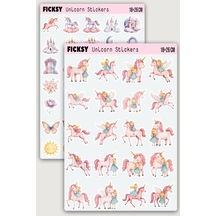 Sevimli Pastel Unicorn Sticker Seti - Prenses Sticker - Tek Boynuzlu At - 55 Adet Etiket Çıkartma Diğer