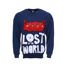 Wessi Lacivert Baskılı Desenli Bisiklet Yaka Sweatshirt Lacivert