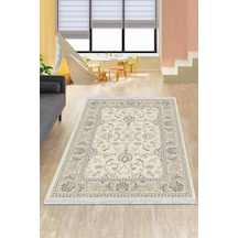 Krem Çerçeveli Dokuma Pamuk Taban Kaymaz Kilim Klm171n11