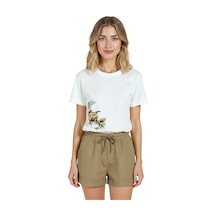 Kadın Beyaz Relaxed Fit %100 Pamuk Tişört Sokak Müzisyeni & Mey Beyaz