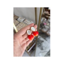 Boncuk Detalı Küpe Turuncu