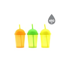 Pipetli Bardak - 450 Ml - Şeffaf Renkli - Plastik Çok Renkli