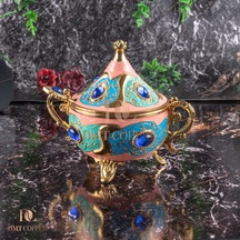 Dmt Copper Home Gaziantep Renkli Zamak Şekerlik Kase Yükseklik 11 Cm Genişlik 13 Cm& Kaşık Dahil