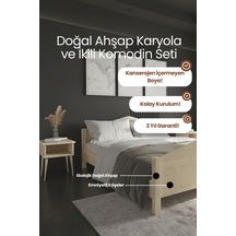 Renazzo Mi Lano Piramit Masif Ahşap Karyola Ve 2 Adet Natürel 160x200 Natürel - 160 X 200