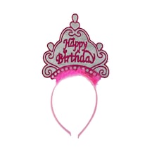 Parti Happy Birthday Neon Pembe Renk Doğum Günü Tacı 24x15 Cm 001
