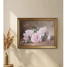 Klasik Gold Çerçeveli Pembe Şakayık Çiçekleri Tablo Lüks Salon Oturma Odası Duvar Dekoru 80x60 Cm