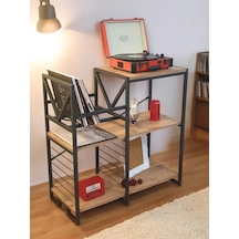 Dekoratif Plak Standı Metal Gövdeli Ahşap Raflı Pilak Köşesi Dresuar Standart