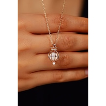 Roza Silver Zirkon Taşlı Rose İncili Kafes Gümüş Kolye