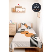 Geometrik Modern Turuncu Genç Odası Tek Kişilik Pike Takımı - Siyah 160x220 Cm Kapitone Yatak Örtüsü Keten Eşik Örtüsü