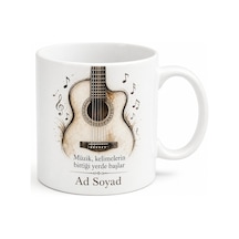 Gitar Telleri Ve Akustik Kasa Çizimli Melodik Tınılarla Dinlenen Kupa Bardak Hediye Beyaz / Çok Renkli