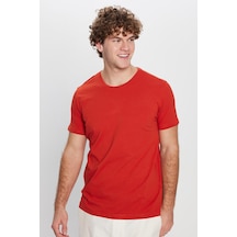 Tudors Erkek Slim Fit Dar Kesim Pamuklu Yumuşak Dokulu Esnek Kumaş Düz Basic Kiremit Bisiklet Yaka Tişört-31216 KIREMIT