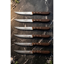 Lazbisa Mtf-058 Hand Craft Serisi Setak Et Bıçağı 6 Lı Mutfak Bıçak Restoran Et Steak Bıçak Ahşap