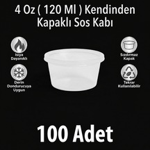 4 Oz 120 Ml, 100 Adet, Sıkı Ve Sızdırmaz Kendinden Kapaklı/sert Plastik Sosluk - Kemik Suyu Ve Sos Kabı Şeffaf