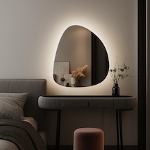 70x82 Cm Asimetrik Led Işıklı Modern Ayna Touch Sensörlü, Dimmer Özellikli Günışığı 3000k 6 Boyut Sarı