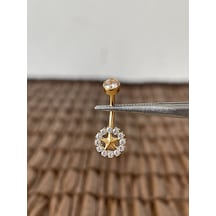 Gerçek Titanium G23 Güneş Zirkon Altın Titanyum Göbek Piercing Altın