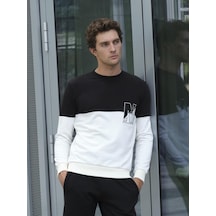 Beyaz Erkek Bisiklet Yaka Logo Nakışlı 3 İplik Çift Renk Sweatshirt Ncs Jeans 1624-beyaz Beyaz