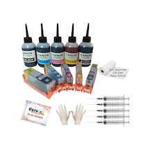 Canon Mg8250 Mx715 Mx885 Mx895 Uyumlu Kolay Dolan Kartuş+5x100ml Mürekkep 5 Renk Dolu