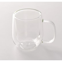 Çift Cidarlı Borosilikat Cam Kupa, Kulplu, Şeffaf, 250ml çok renkli