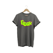 Fresh Graffiti Neon Yazı Baskılı %100 Pamuk Unisex Regular Fit T-shirt Gri